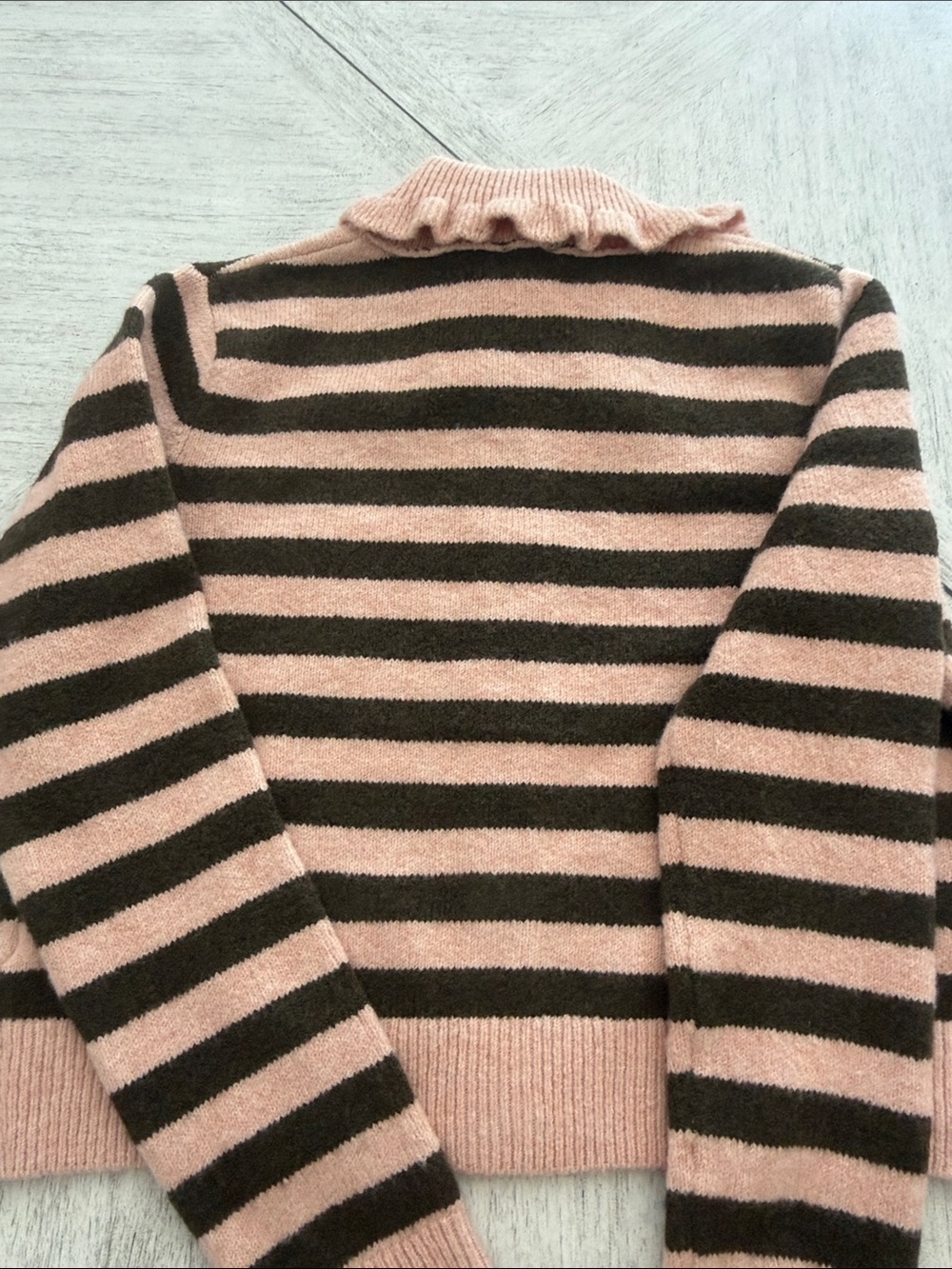 Maeve Pink & Black Striped Ruffle Collar Cardigan - Picture 5 of 5